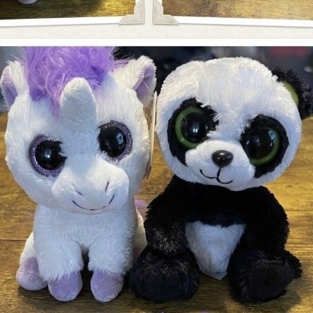 Ty Beanie Boo Bamboo Panda Plush Lot of 2 Blue Eyes 6” Stuffed Animals 2013